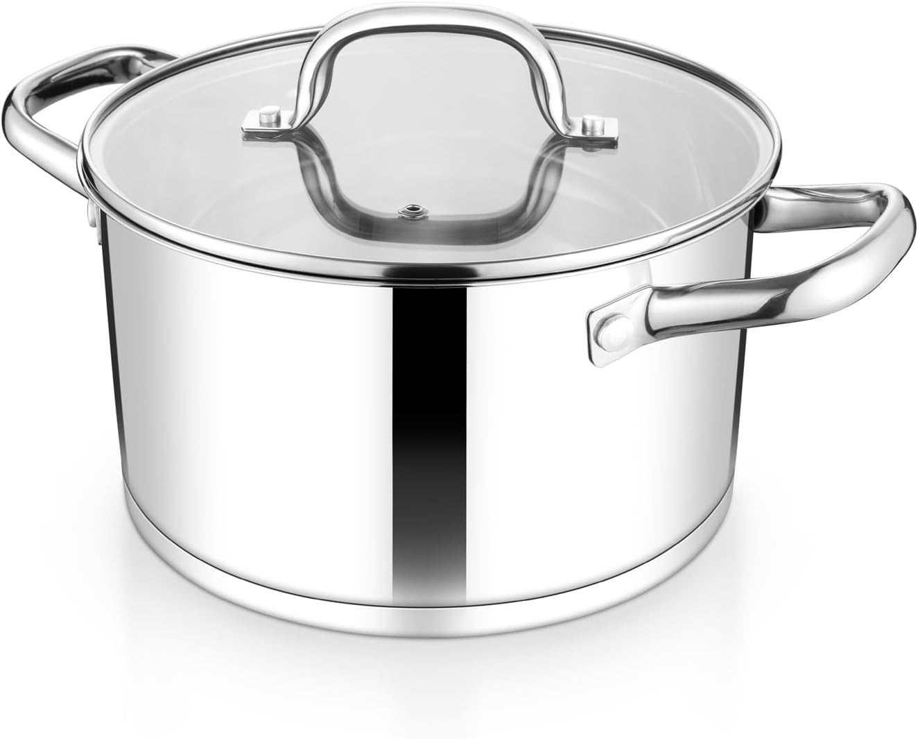 5 QT Stock Pot, Tri-ply Bottom Stainless Steel Stockpot Cooking Soup Pasta Pot with Lid for Gas/Induction/Electric Stoves, Non-toxic & Heavy Duty, Double Handles & Dishwasher Safe