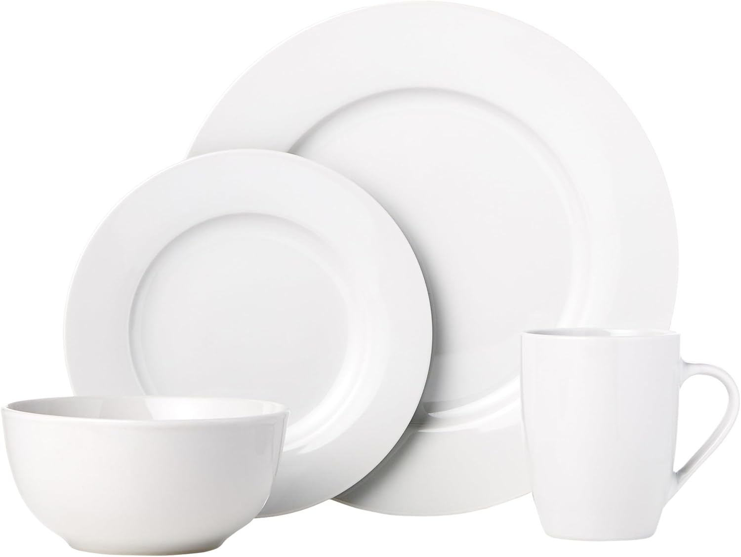 16-Piece Porcelain Kitchen Dinnerware Set with Plates, Bowls and Mugs, Service for 4 - White - Image 2