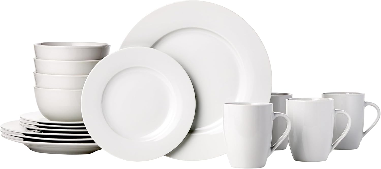 16-Piece Porcelain Kitchen Dinnerware Set with Plates, Bowls and Mugs, Service for 4 - White