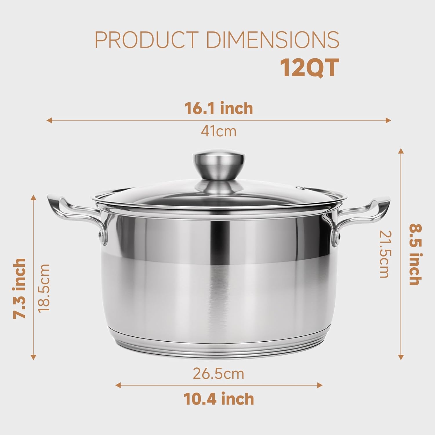Stainless Steel Stock Pot - 12 Quart Large Cooking Pot with Lid for Pasta, Soup, Spaghetti, Nonstick Thick Base Deep Stockpot, Kitchen Cookware for Stew, Simmer, Boiling, Canning - Image 2