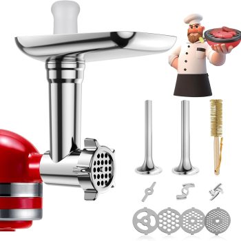Metal Food Grinder Attachments for  Stand Mixers, Meat Grinder, Sausage Stuffer, Perfect Mixer Attachment for  Mixers, 15pcs Meat Grinder Accessories Set, Silver