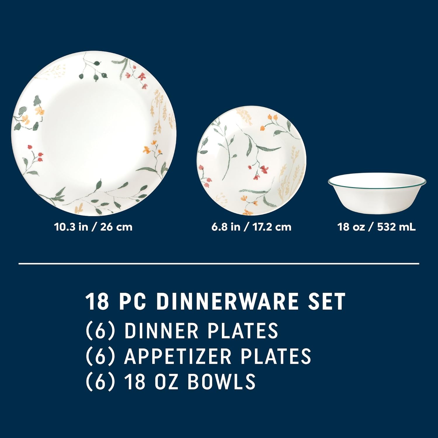 18 Piece Glass Dinnerware Sets, Service for 6, Triple Layer Chip & Crack Resistant Glass Plate and Bowl Sets, - Image 2