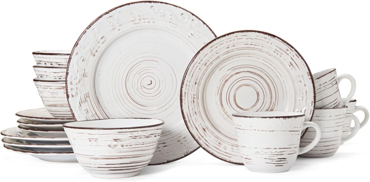 16-Piece Dinnerware Set, Service for 4, Distressed White